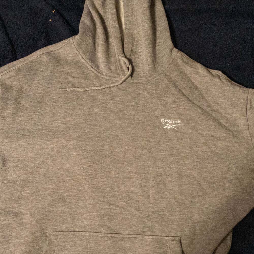 Reebok Men's Gray Logo Hoodie Sweatshirt Activewear Large